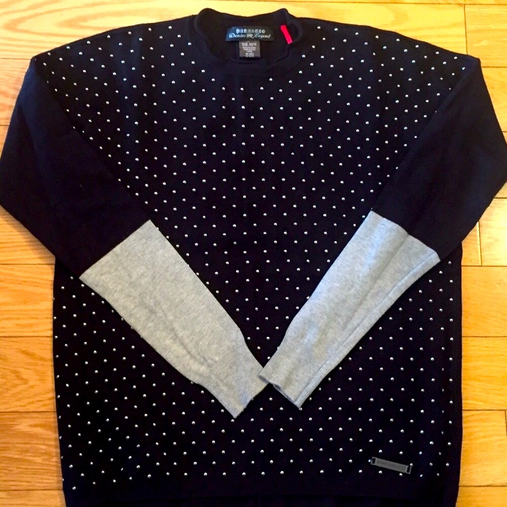 Beautiful Extra Soft Parasuco Studded Colour-Block Black/Gray Sweater - Size XS